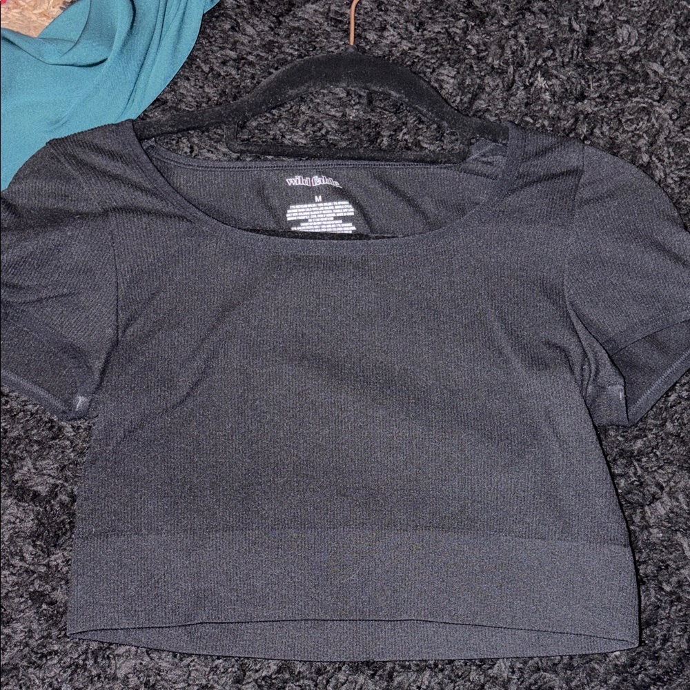 wild fable Black Ribbed Crop Tee